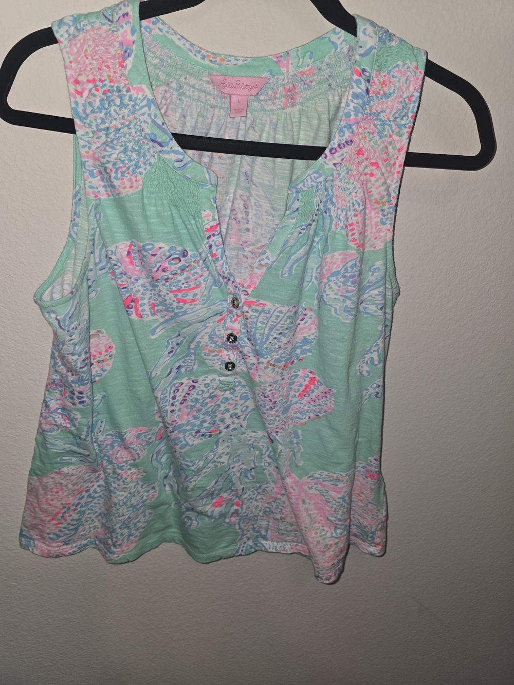 Lilly Pulitzer Mint Multi-Color Floral Henley Tank